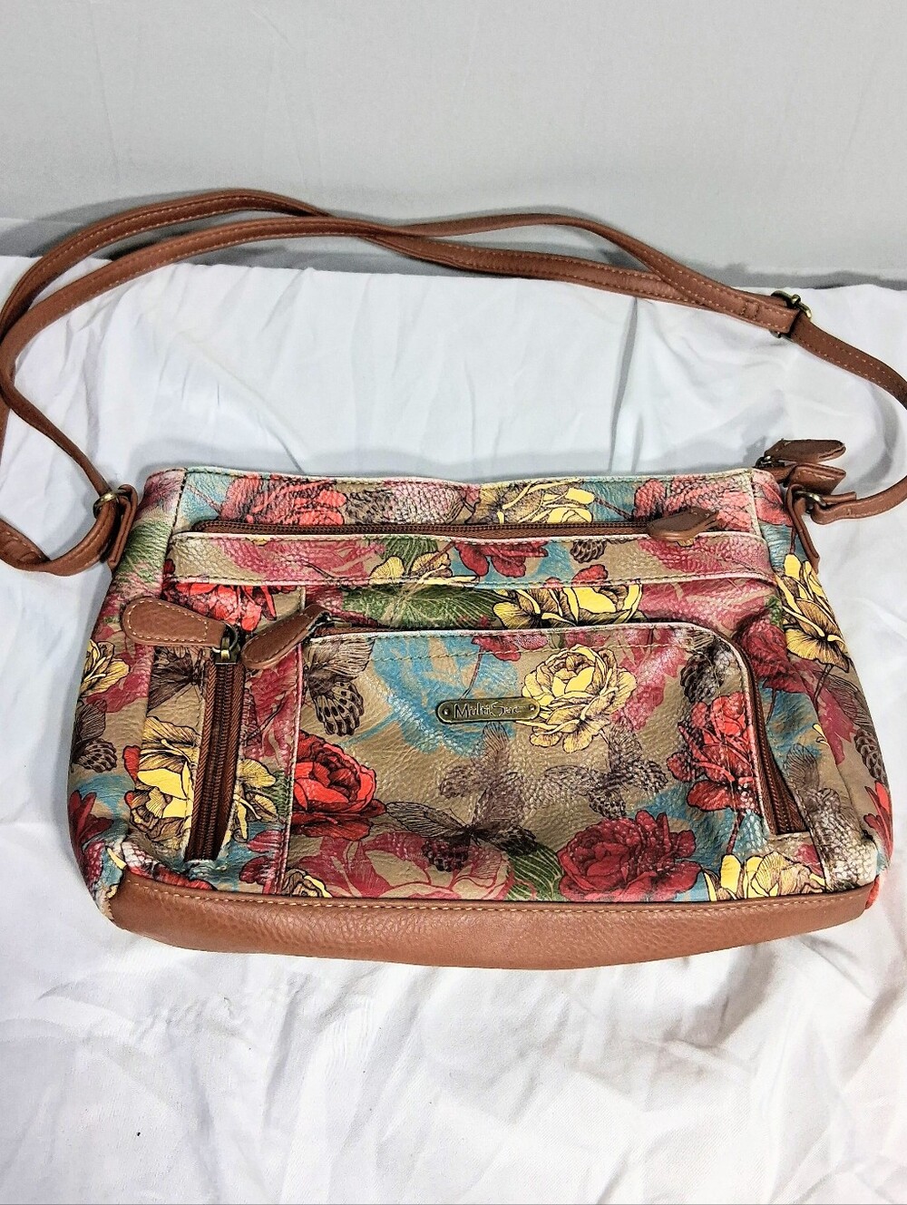 MultiSac 5 Compartment Adjustable Strap Boho Floral Crossbody Bag/Purse